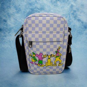 Disney Mickey and Fab Four Friends Back Side Group Pose Checker Crossbody Wallet